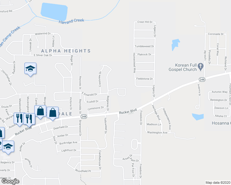 map of restaurants, bars, coffee shops, grocery stores, and more near 100 Woodmere in Enterprise