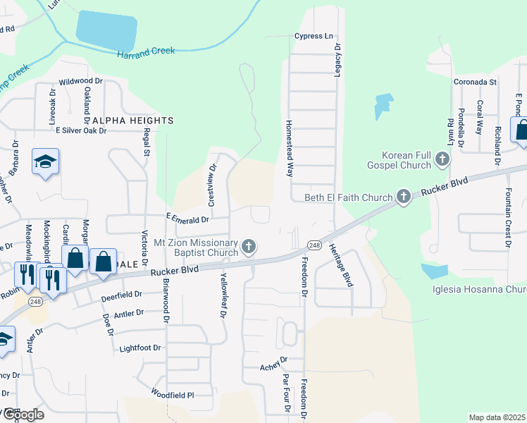 map of restaurants, bars, coffee shops, grocery stores, and more near 216 Foxchase Lane in Enterprise