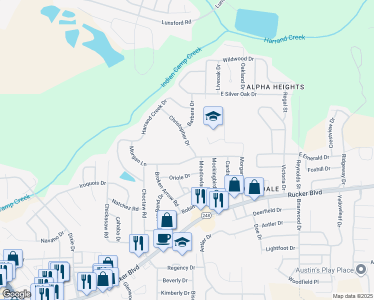 map of restaurants, bars, coffee shops, grocery stores, and more near 208 Christopher Drive in Enterprise