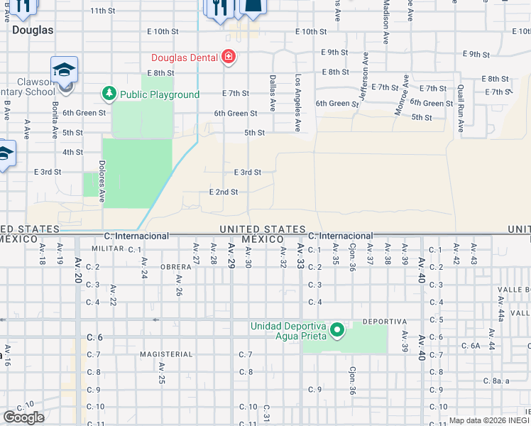 map of restaurants, bars, coffee shops, grocery stores, and more near 1925 1st Street in Douglas