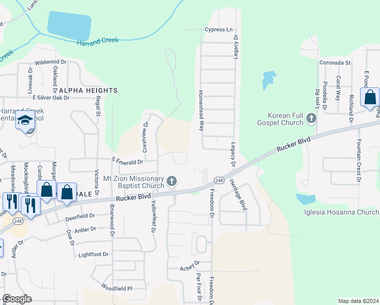 map of restaurants, bars, coffee shops, grocery stores, and more near 300 Foxchase Lane in Enterprise