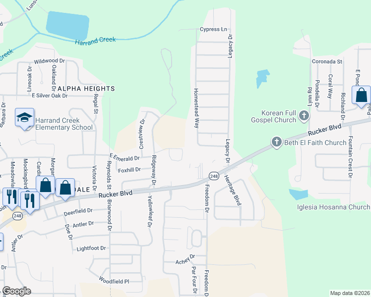 map of restaurants, bars, coffee shops, grocery stores, and more near 302 Foxchase Lane in Enterprise