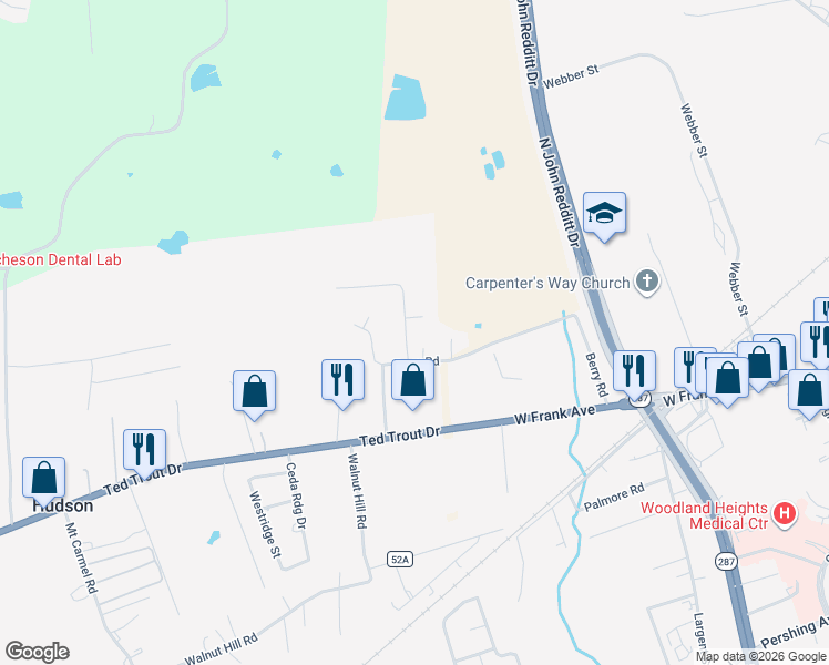 map of restaurants, bars, coffee shops, grocery stores, and more near 190 Harris Street in Lufkin