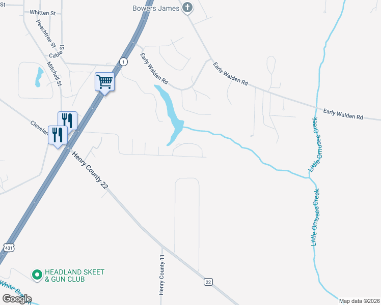 map of restaurants, bars, coffee shops, grocery stores, and more near 709 Holly Lane in Headland