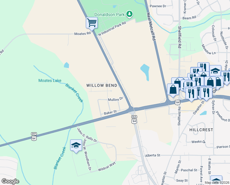 map of restaurants, bars, coffee shops, grocery stores, and more near 144 Gunter Lane in Enterprise