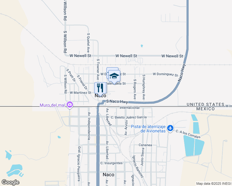 map of restaurants, bars, coffee shops, grocery stores, and more near in Naco