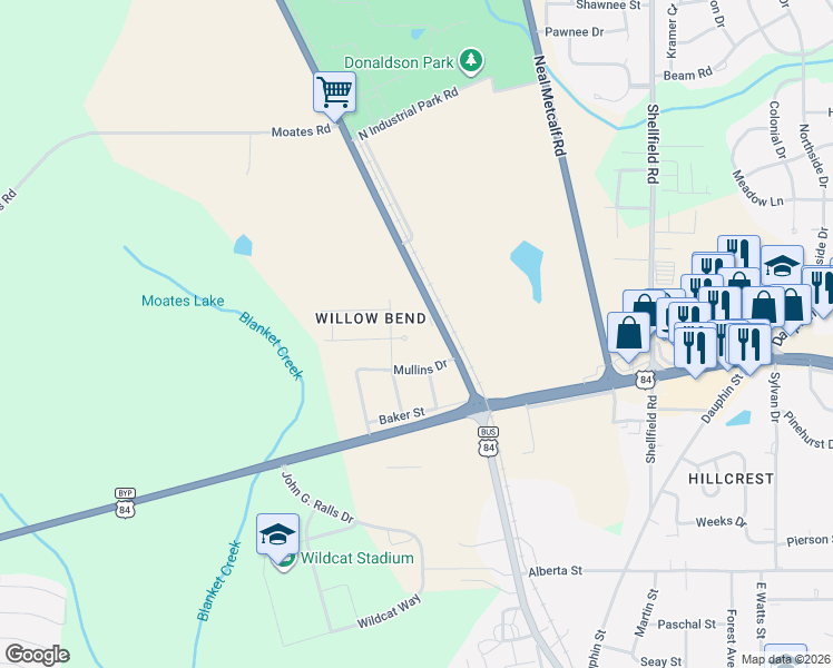 map of restaurants, bars, coffee shops, grocery stores, and more near 132 Gunter Lane in Enterprise