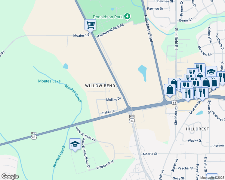 map of restaurants, bars, coffee shops, grocery stores, and more near 132 Gunter Lane in Enterprise