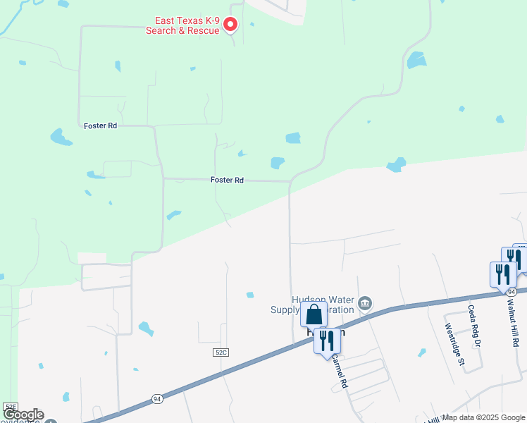 map of restaurants, bars, coffee shops, grocery stores, and more near 267 Foster Road in Lufkin