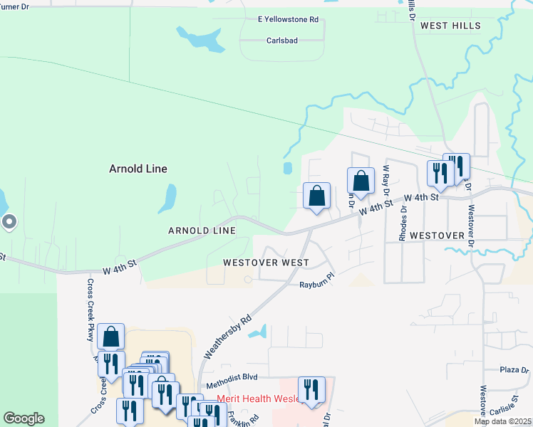 map of restaurants, bars, coffee shops, grocery stores, and more near 5019 West 4th Street in Hattiesburg
