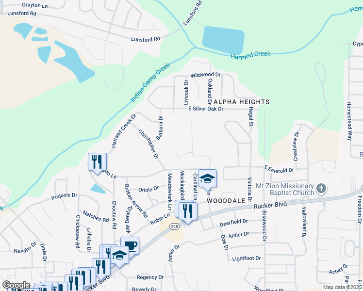 map of restaurants, bars, coffee shops, grocery stores, and more near 216 Morgan Lane in Enterprise