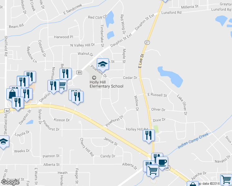 map of restaurants, bars, coffee shops, grocery stores, and more near 109 Magnolia Circle in Enterprise