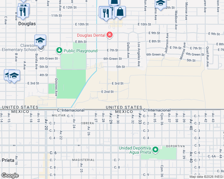 map of restaurants, bars, coffee shops, grocery stores, and more near 1846 East 2nd Street in Douglas