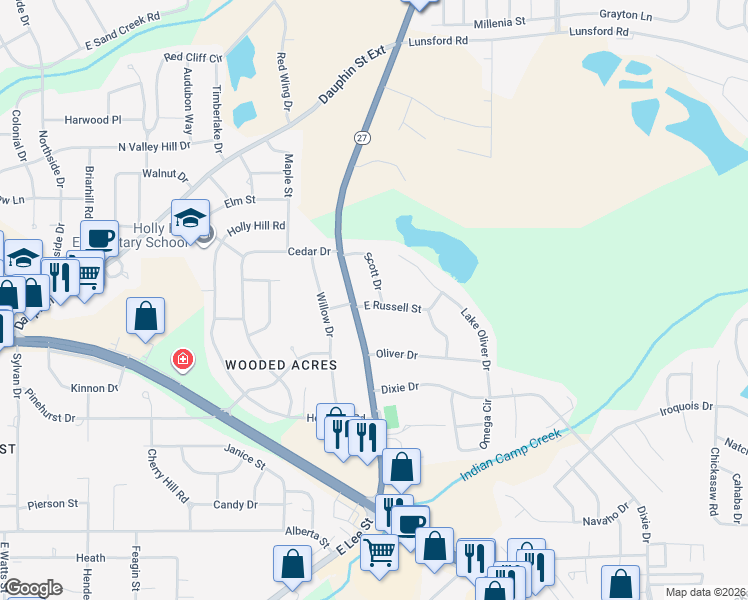 map of restaurants, bars, coffee shops, grocery stores, and more near 1000 East Lee Street in Enterprise