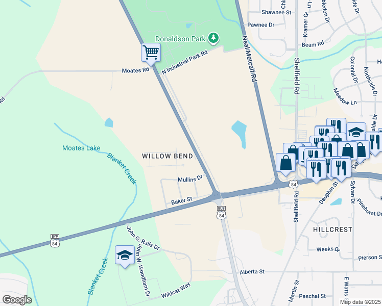 map of restaurants, bars, coffee shops, grocery stores, and more near 108 Gunter Lane in Enterprise