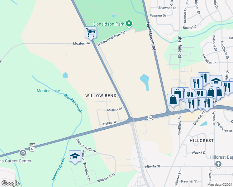 map of restaurants, bars, coffee shops, grocery stores, and more near 100 Gunter Lane in Enterprise