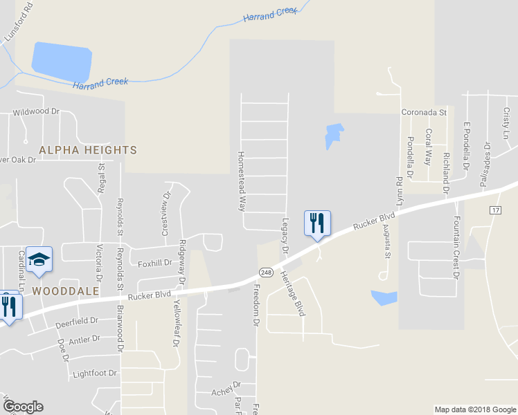 map of restaurants, bars, coffee shops, grocery stores, and more near 108 Homestead Way in Enterprise