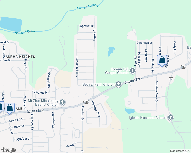 map of restaurants, bars, coffee shops, grocery stores, and more near 210 Legacy Drive in Enterprise