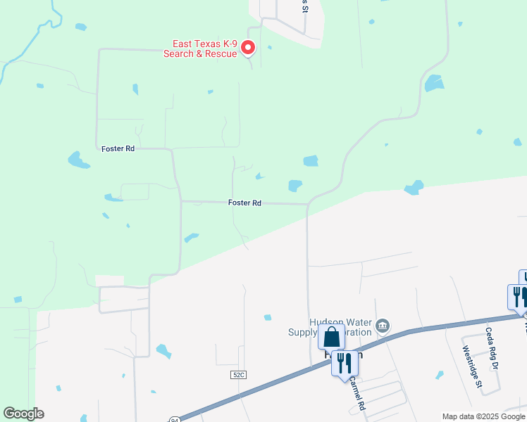 map of restaurants, bars, coffee shops, grocery stores, and more near 267 Foster Road in Lufkin