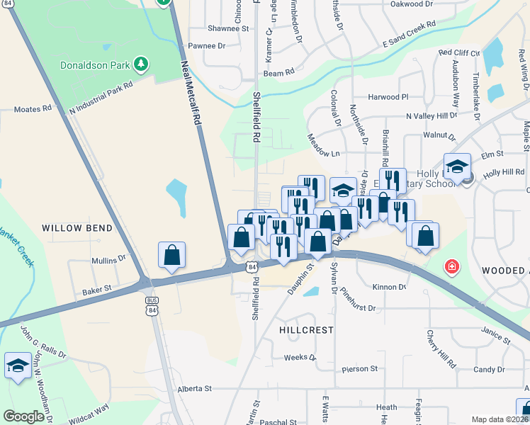 map of restaurants, bars, coffee shops, grocery stores, and more near 1360 Shellfield Rd in Enterprise