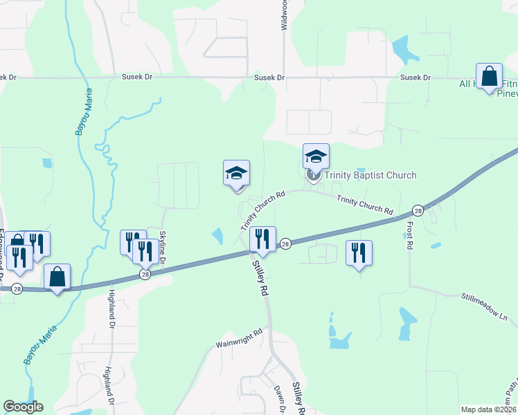 map of restaurants, bars, coffee shops, grocery stores, and more near 3914-4020 Trinity Church Road in Pineville