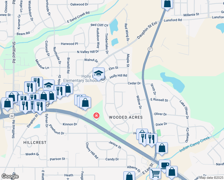 map of restaurants, bars, coffee shops, grocery stores, and more near 304 Cedar Drive in Enterprise