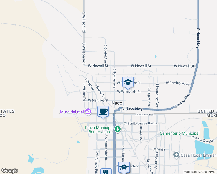 map of restaurants, bars, coffee shops, grocery stores, and more near 3730 South Rodriquez Avenue in Bisbee