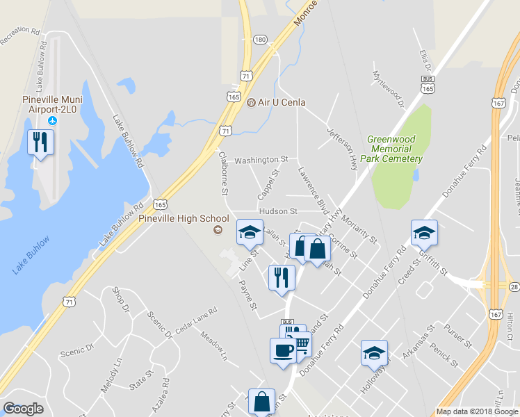 map of restaurants, bars, coffee shops, grocery stores, and more near 138 Hudson Street in Pineville