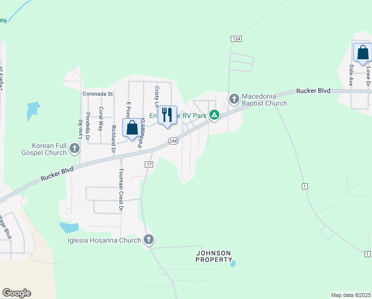 map of restaurants, bars, coffee shops, grocery stores, and more near 3860 Rucker Boulevard in Enterprise
