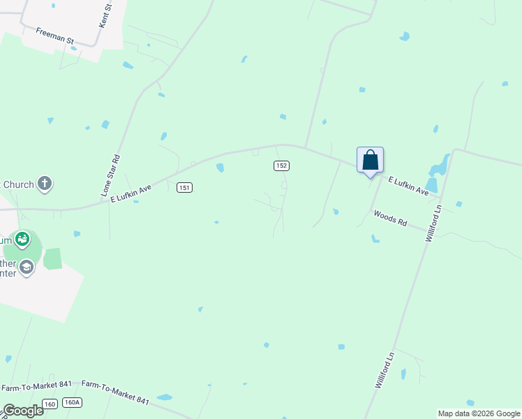 map of restaurants, bars, coffee shops, grocery stores, and more near 505 Kye Street in Lufkin