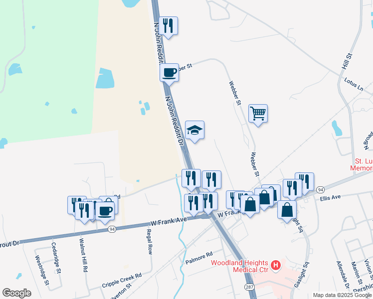 map of restaurants, bars, coffee shops, grocery stores, and more near 208 North John Redditt Drive in Lufkin