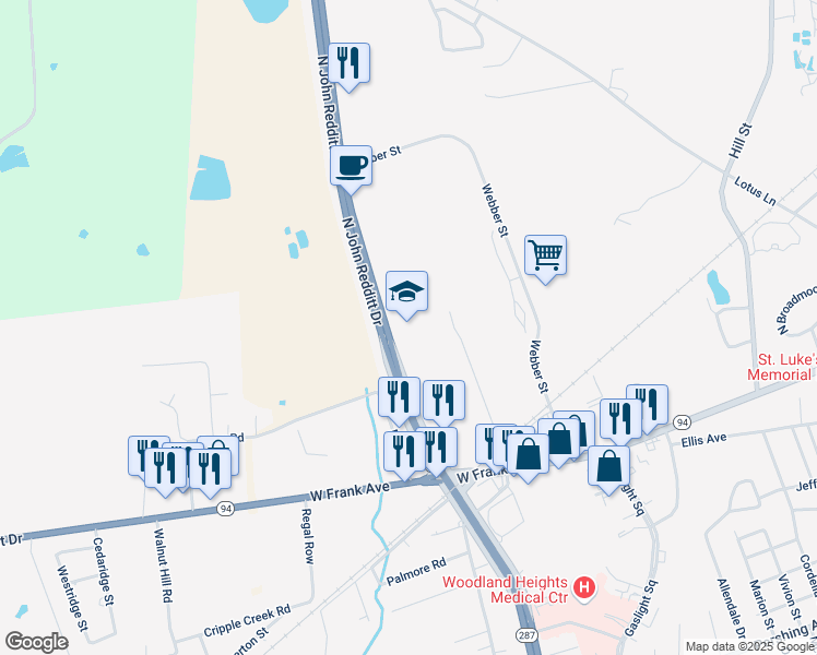 map of restaurants, bars, coffee shops, grocery stores, and more near 208 North John Redditt Drive in Lufkin
