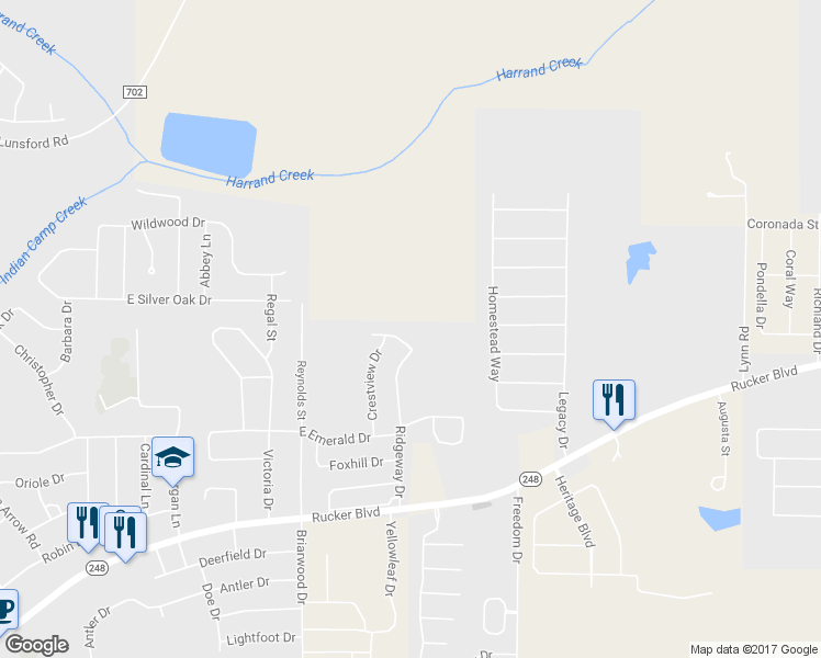 map of restaurants, bars, coffee shops, grocery stores, and more near 102 Fieldcrest Drive in Enterprise