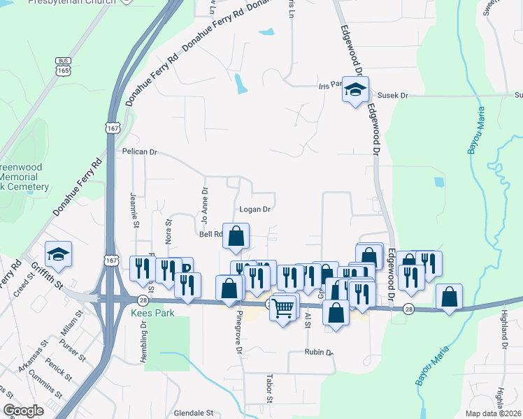 map of restaurants, bars, coffee shops, grocery stores, and more near 116 Pleasant Valley Drive in Pineville