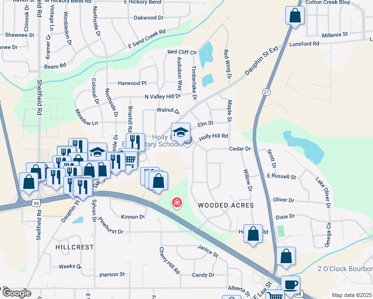 map of restaurants, bars, coffee shops, grocery stores, and more near 201 Pineview Drive in Enterprise