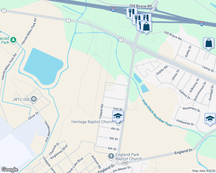 map of restaurants, bars, coffee shops, grocery stores, and more near 2033 Cappel Road in Alexandria