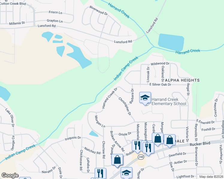 map of restaurants, bars, coffee shops, grocery stores, and more near 201 Harrand Creek Drive in Enterprise