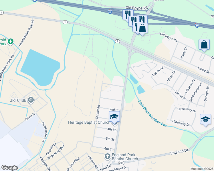 map of restaurants, bars, coffee shops, grocery stores, and more near 2033 Cappel Road in Alexandria