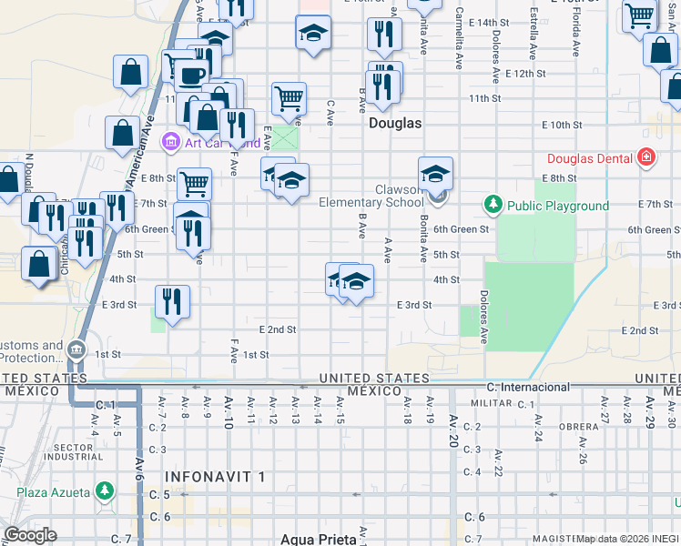 map of restaurants, bars, coffee shops, grocery stores, and more near 913 4th Street in Douglas