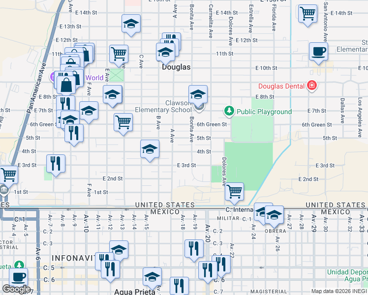 map of restaurants, bars, coffee shops, grocery stores, and more near 1131 4th Street in Douglas