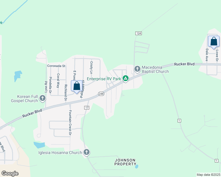 map of restaurants, bars, coffee shops, grocery stores, and more near 3860 Rucker Boulevard in Enterprise