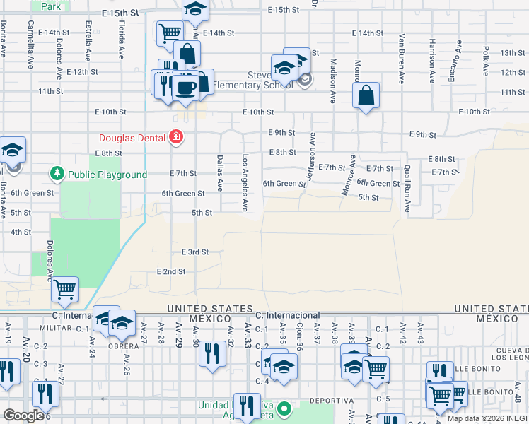 map of restaurants, bars, coffee shops, grocery stores, and more near 2100 4th Street in Douglas