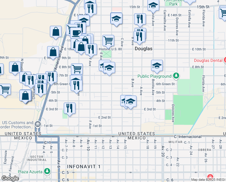 map of restaurants, bars, coffee shops, grocery stores, and more near 501 D Avenue in Douglas
