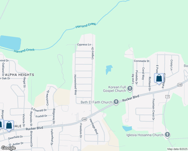 map of restaurants, bars, coffee shops, grocery stores, and more near 602 Legacy Drive in Enterprise