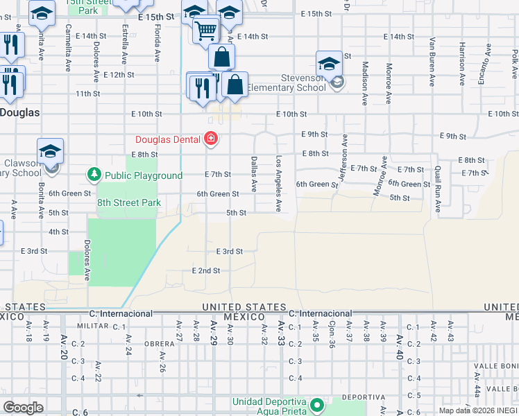 map of restaurants, bars, coffee shops, grocery stores, and more near 2012 5th Street in Douglas