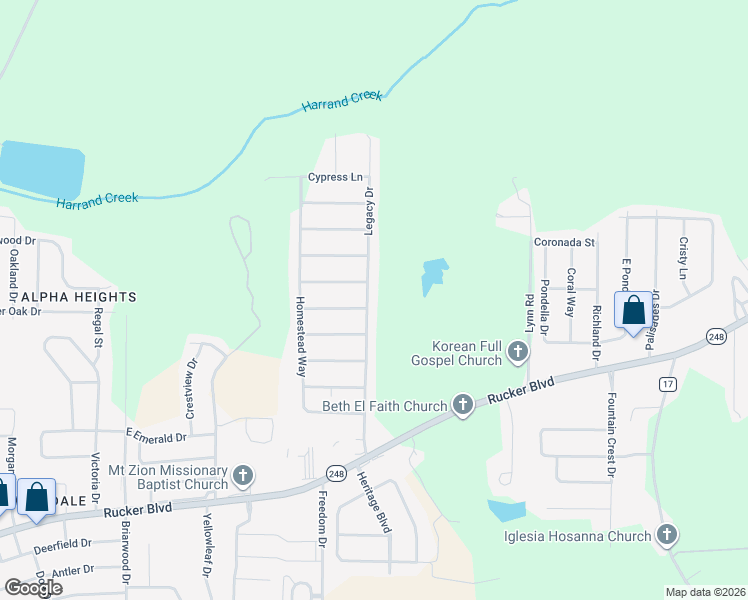 map of restaurants, bars, coffee shops, grocery stores, and more near 602 Legacy Drive in Enterprise