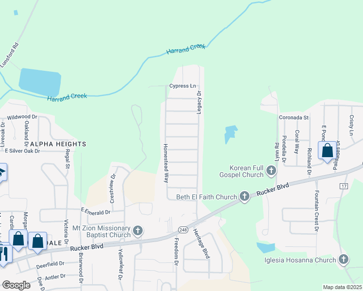 map of restaurants, bars, coffee shops, grocery stores, and more near 114 Flatrock Drive in Enterprise