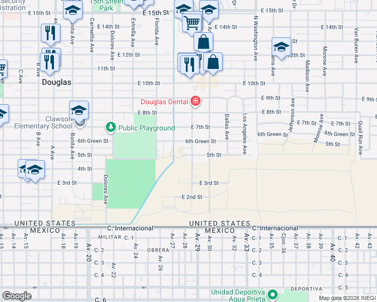 map of restaurants, bars, coffee shops, grocery stores, and more near 1712 5th Street in Douglas