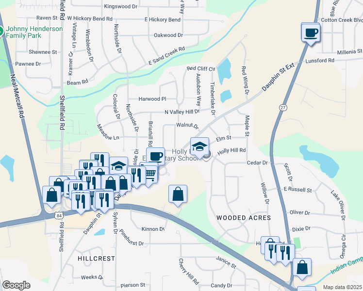 map of restaurants, bars, coffee shops, grocery stores, and more near 1641 Dauphin Street Extension in Enterprise