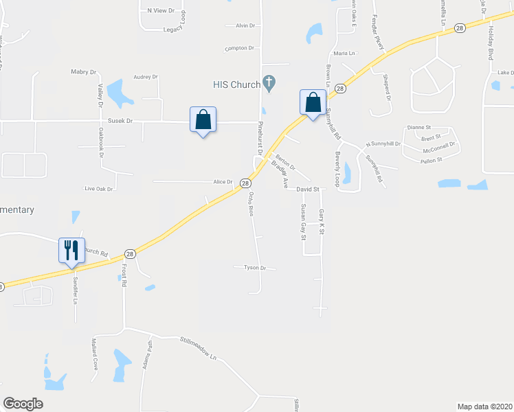 map of restaurants, bars, coffee shops, grocery stores, and more near 405 Ocho Rios in Pineville